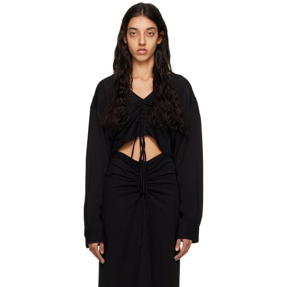 Christopher Esber Ruched Crop Shirt in Black AUS 12 US 8 New Womens Blouse Top - Picture 11 of 14